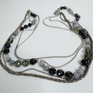 Vintage Layered Grey Art Glass Bead Necklace Silver Tone Chain Box Clasp 18”